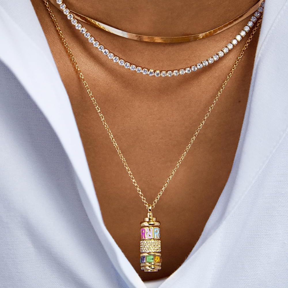 Customizable Initial Spinner Necklace – Brass & Enamel Charm Beads