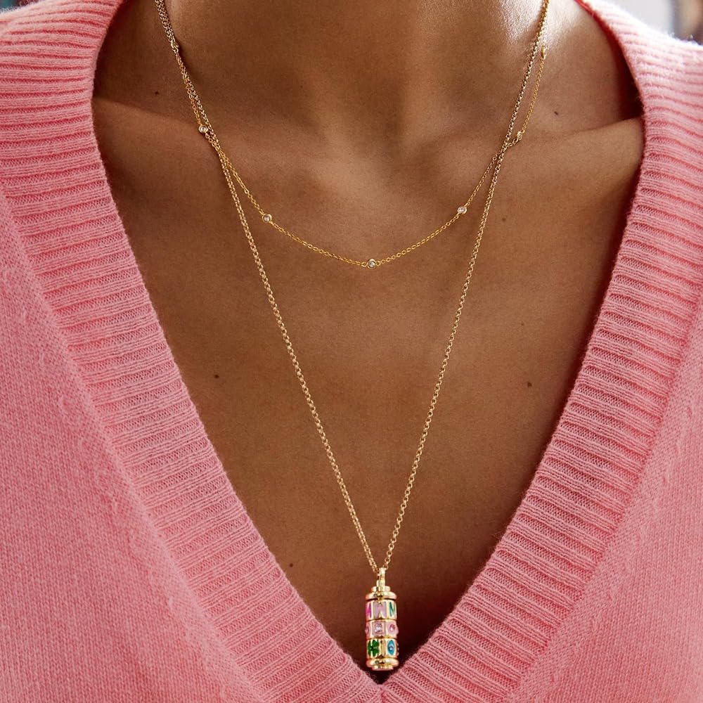 Customizable Initial Spinner Necklace – Brass & Enamel Charm Beads