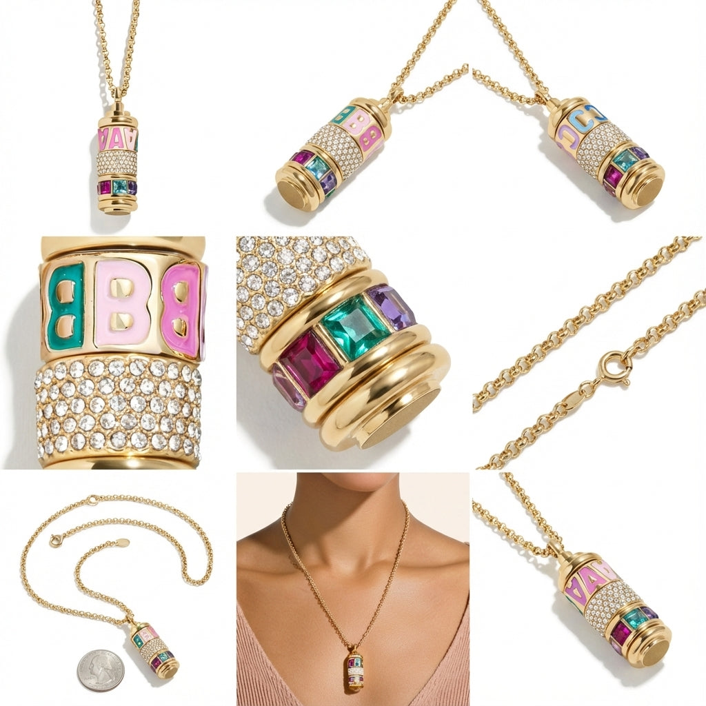 Customizable Initial Spinner Necklace – Brass & Enamel Charm Beads