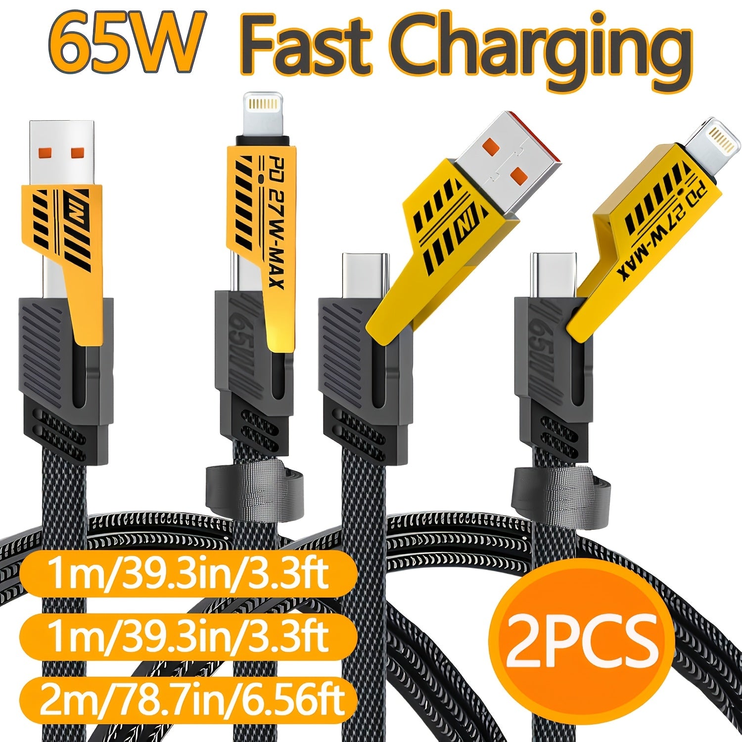 4-in-1 Fast Charging Cable (PD65W) – Multi-Device Charger | 2pcs Pack