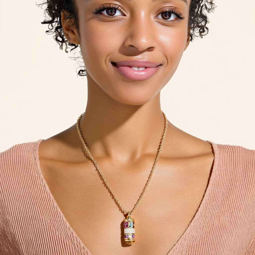 Customizable Initial Spinner Necklace – Brass & Enamel Charm Beads